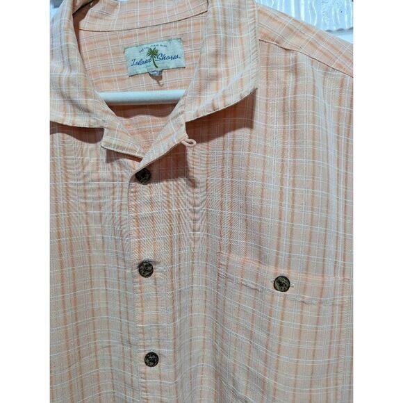 Island Shores Men's Peach Plaid Button Front Short Sleeve Shirt Size XL - Picture 3 of 5